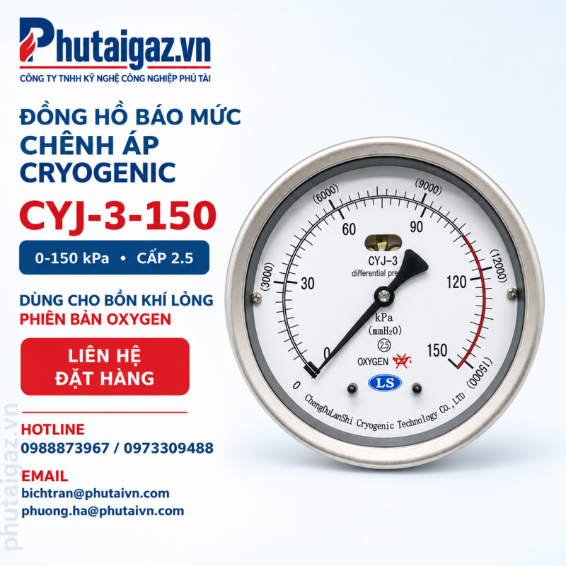 Đồng hồ báo mức chênh áp CYJ-3-150 cho bồn khí lỏng cryogenic